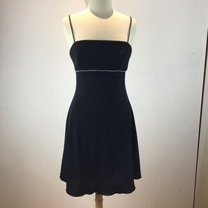 DJ-JAZ LBD spaghetti strap, rhinestone band, integrated bra, ruffled slip. 10